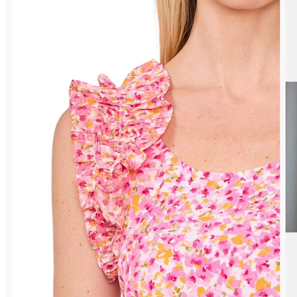 CeCe Pink Floral Ruffle Blouse - Picture 3 of 11
